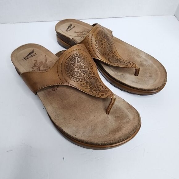 Dansko Priya Leather Thong Sandals Caramel Brown Women's Size 38 =7.5/8 - Picture 1 of 8